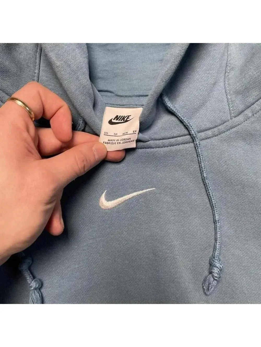 Nike Fleece Baby Blue Hoodie Women’s XS Boxy Cropped Center Swoosh.